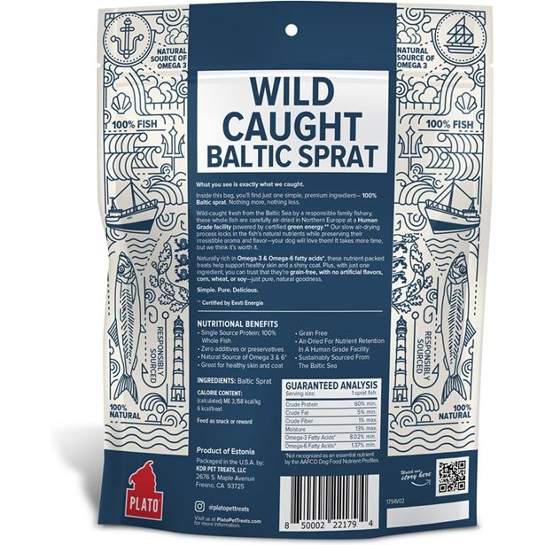Plato Pet Treats - Wild Caught Baltic Sprat Dog Treats - 3 oz