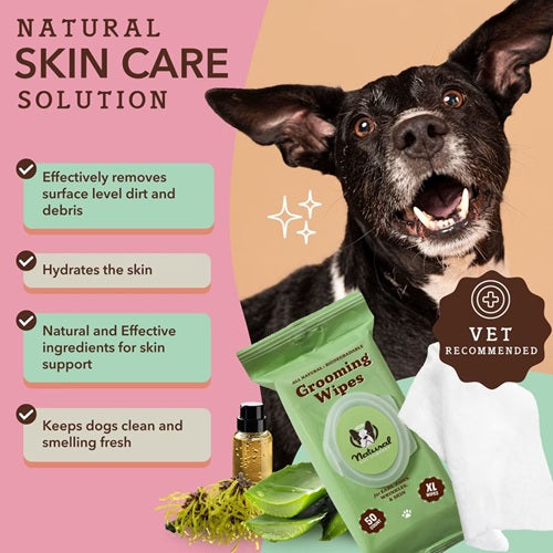 Natural Dog Company - XL Pet Grooming Wipes, 50 Count