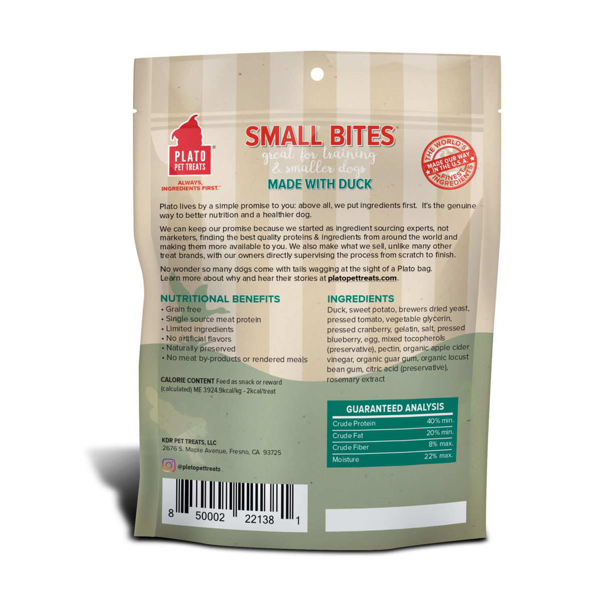 Plato Pet Treats - Air-Dried Duck Small Bites/Training Bites