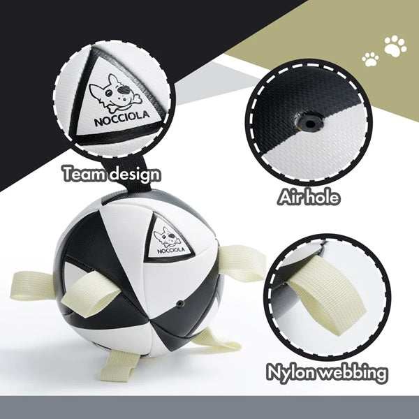 Nocciola - Black &amp; White Soccer Ball Dog Toy w/Straps - 6" Medium Ball