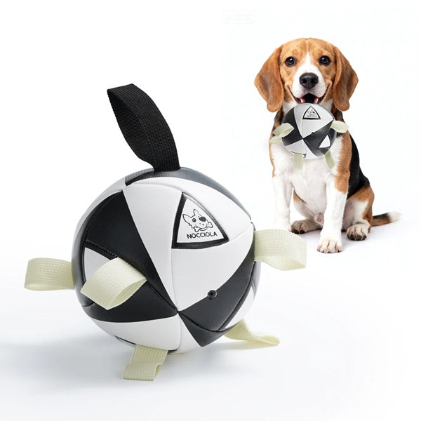 Nocciola - Black &amp; White Soccer Ball Dog Toy w/Straps - 6" Medium Ball